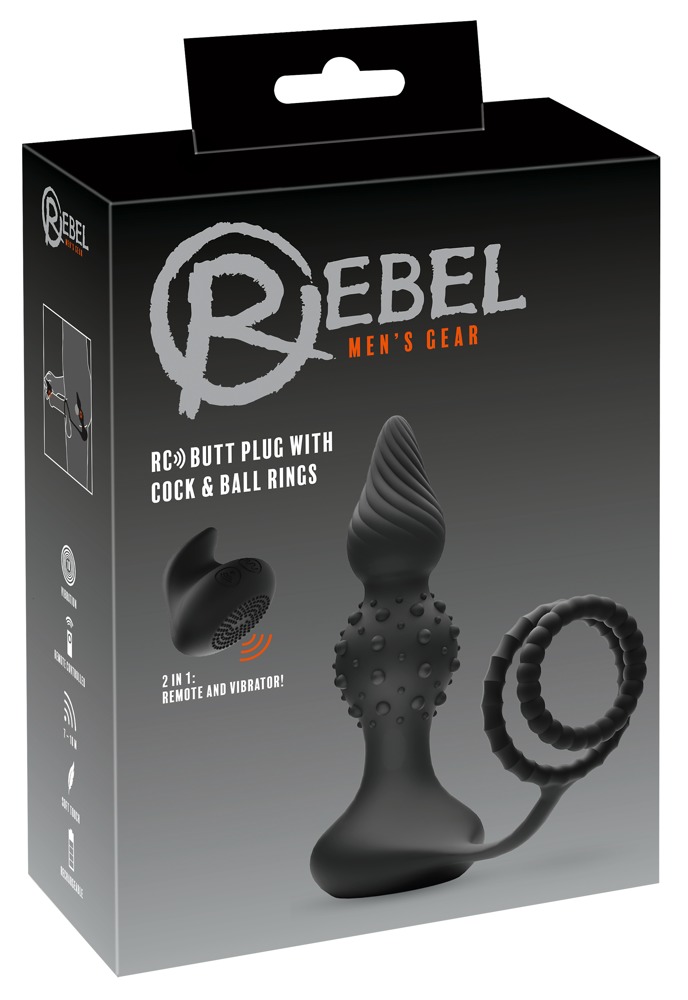 Rebel 2in1 – akkus, rádiós anál vibrátor péniszgyűrűvel (fekete)